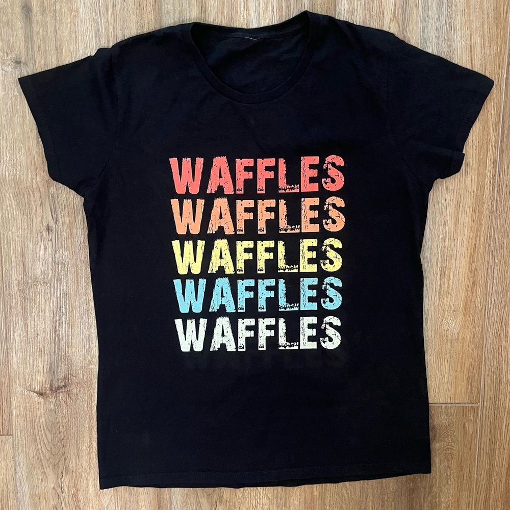 Black Short Sleeve Waffles T Shirt, Female Fit, runs a little small